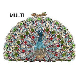 NEW Sparkling Swarovski Bling Crystal Rhinestone Peacock Clutch Bird Pur…